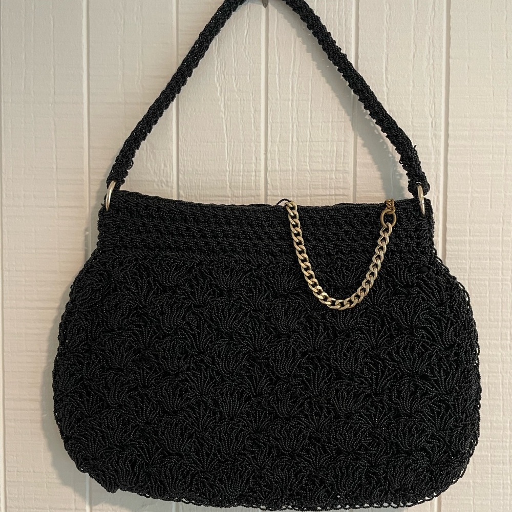 Artel Black Beaded Bag with Gold Chain